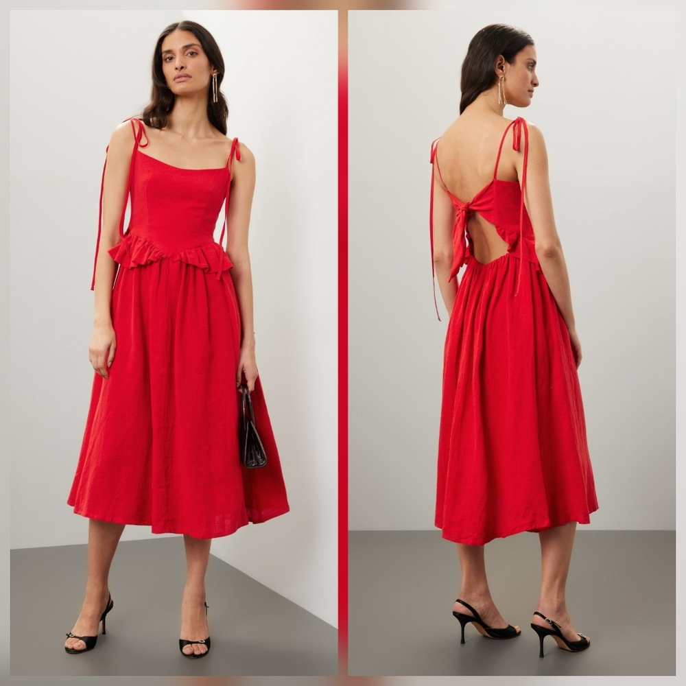 Eliza Faulkner Tessa Dress Linen Casual Dress Square Neck Size XS